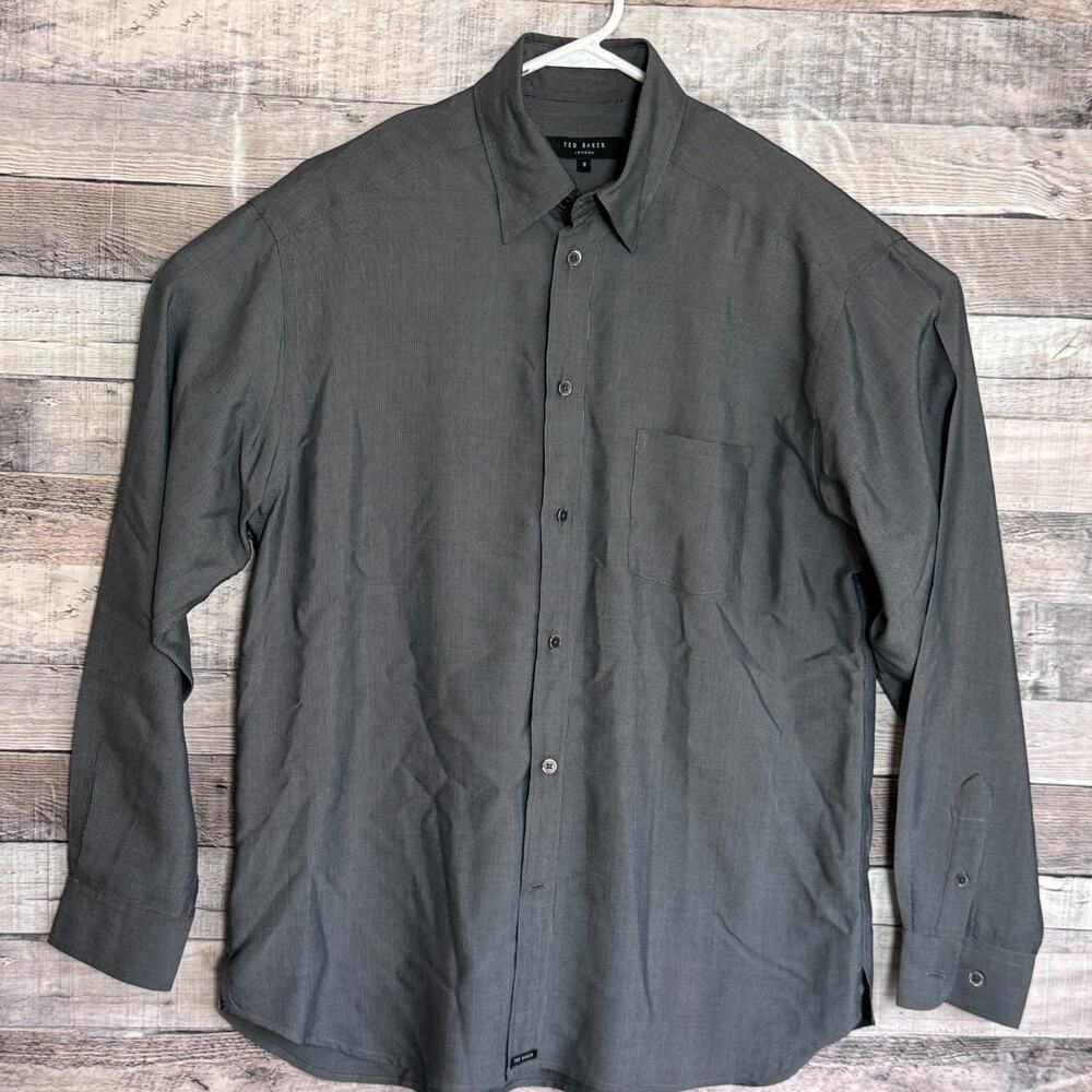 Ted Baker London Shirt Mens Medium Charcoal Gray Button Up Long Sleeve Business